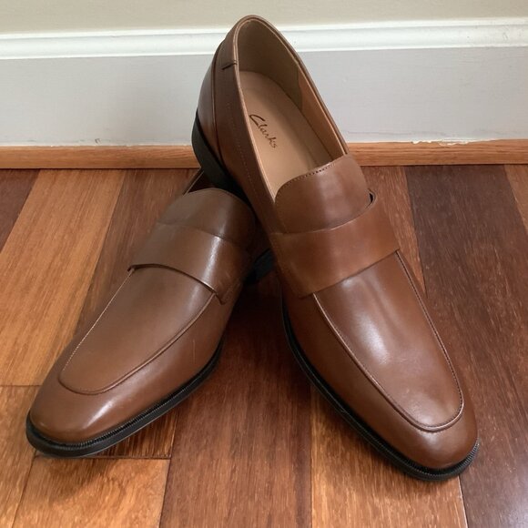Clarks Men’s Gilman Free Brown Tan Leather Loafers Dress Shoes Slip On 11M NIB - Picture 1 of 14